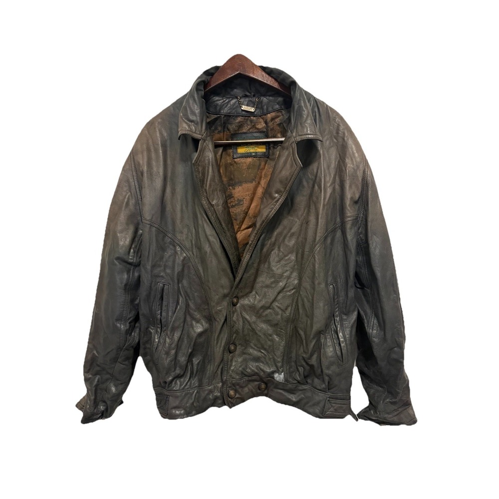 Danier Sport Black Leather Bomber Jacket Vintage Men's M Distressed Worn Genuine